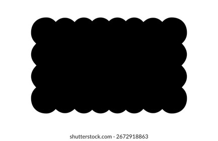 Rectangle shape with scalloped edges. Basic geometric form with frilly borders. Textbox, tag or label template isolated on white background. Vector graphic illustration.