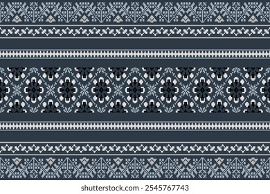 Retângulo forma sem emenda pixel art.Flower Ikat padrão bordado.Pixel Art Tecido de fundo Padrão com Geometric Square.Abstract fundo vetor ilustration.carpet,batik,knitwear