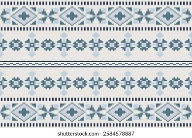 Rectangle shape seamless pixel art.Flower Ikat pattern embroidery.Pixel Art Fabric background Pattern with Geometric Square.Abstract background vector illustration.carpet,batik,knitwear