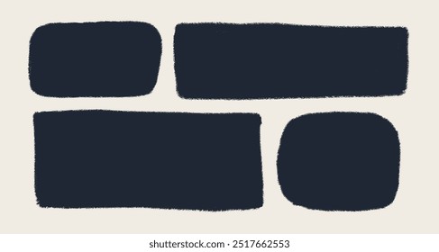 Rectangle shape set with rough torn edges. Grunge style black square frame with ripped border. Black vector collage torn paper piece or vintage paint stain silhouette isolated on light background.