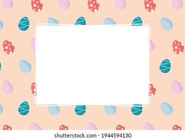Rectangle shape text or picture place. Easter egg pattern and light orange background. Background template. Vector illustration.