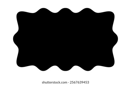 Rectangle shape with wavy edges. Geometric form with curvy borders. Blank text box, tag or label isolated on white background. Vector graphic illustration.