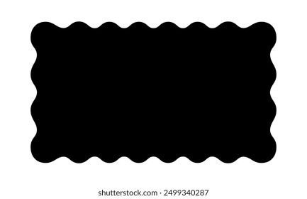 Rectangle shape with wavy edges. Rectangular template of text box, tag or sticker with scalloped borders isolated on white background. Vector graphic illustration.