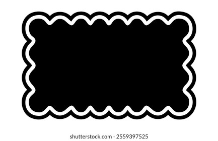 Rectangle shape with wavy edges. Rectangular form with scalloped borders isolated on white background. Empty text box, banner, tag or label. Vector graphic illustration.