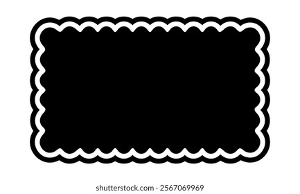 Rectangle shape with wavy edges. Rectangular form with frilly borders. Empty box, banner, tag or label isolated on white background. Vector graphic illustration.