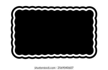 Rectangle shape with wavy edges. Rectangular form with curvy borders. Empty text box, banner, tag or label isolated on white background. Vector graphic illustration.