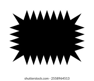 Rectangle shape with zigzag edges. Empty text box, speech bubble, tag or label rectangular form with jagged borders isolated on white background. Vector graphic illustration.