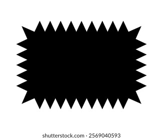 Rectangle shape with zigzag edges. Empty text box, speech bubble, tag or label template with spiky borders isolated on white background. Vector graphic illustration.