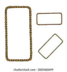 Rectangle Shaped Rope Frame. Rope Vector Border Decoration.