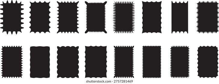 Rectangle shapes silhouette collection with decorative borders , zig zag edge on white background.
