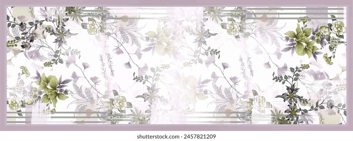 Rectangle silk scarf design with seamless textile pattern 