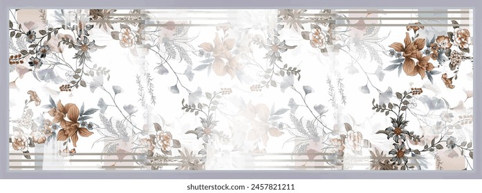 Rectangle silk scarf design with seamless textile pattern 