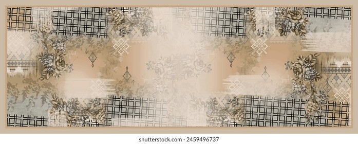 Rectangle silk scarf design with seamless textile pattern 