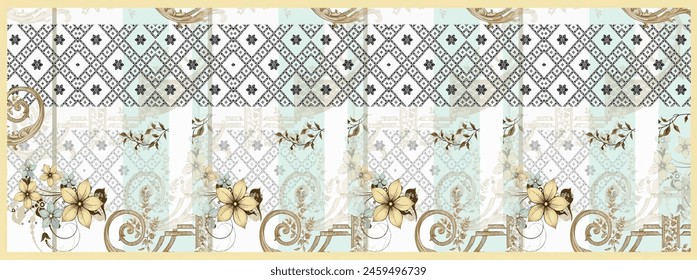 Rectangle silk scarf design with seamless textile pattern 