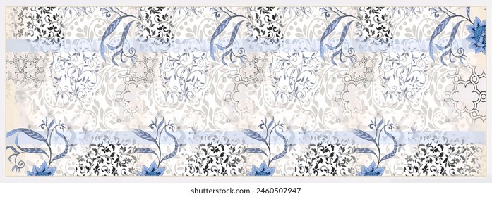 Rectangle silk scarf design with seamless textile pattern 