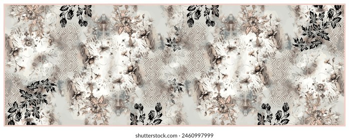 Rectangle silk scarf design with seamless textile pattern 