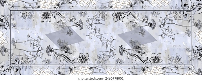 Rectangle silk scarf design with seamless textile pattern 