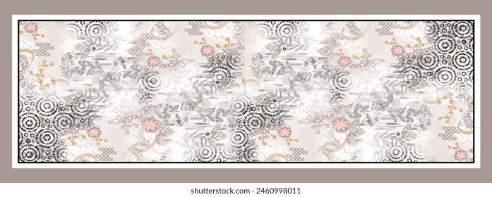 Rectangle silk scarf design with seamless textile pattern 