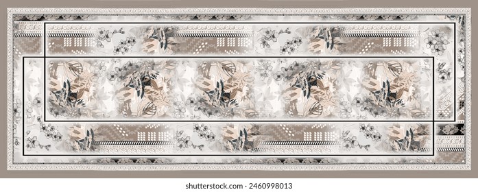 Rectangle silk scarf design with seamless textile pattern 