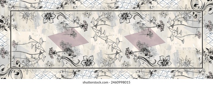 Rectangle silk scarf design with seamless textile pattern 