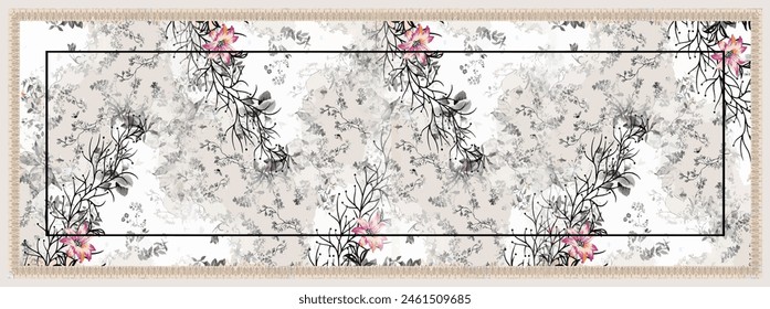 Rectangle silk scarf design with seamless textile pattern 