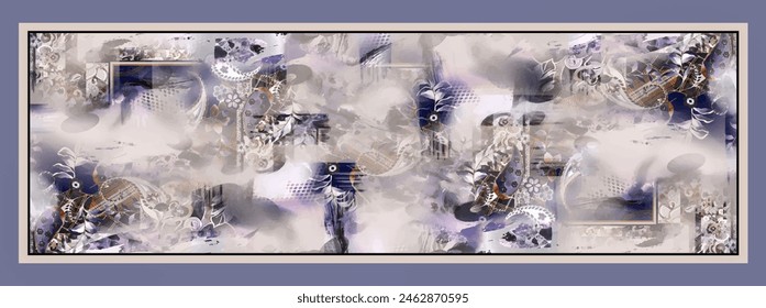 Rectangle silk scarf design with seamless textile pattern 
