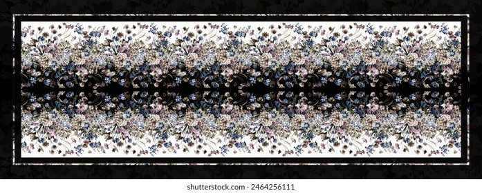 Rectangle silk scarf design with seamless floral textile pattern 