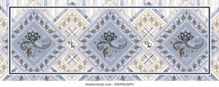 Rectangle silk scarf design with seamless textile pattern