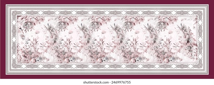 Rectangle silk scarf design with seamless textile pattern