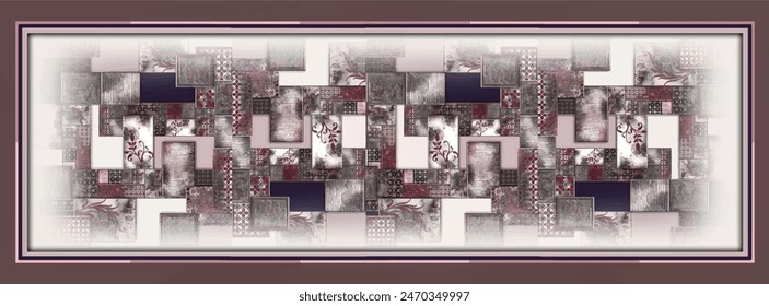 Rectangle silk scarf design with seamless textile pattern