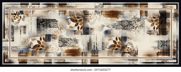 Rectangle silk scarf design with seamless textile pattern