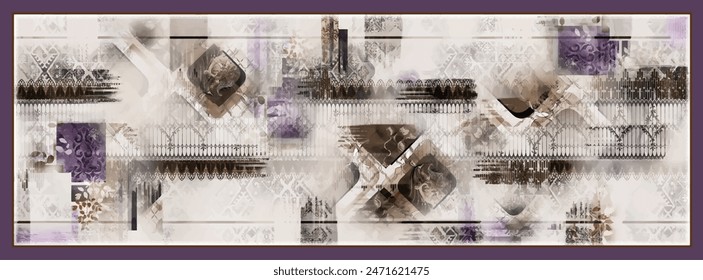Rectangle silk scarf design with seamless textile pattern