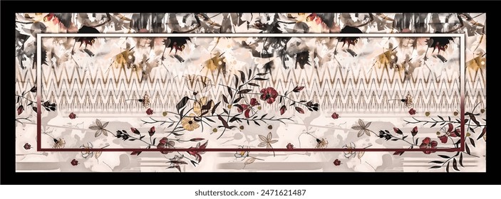 Rectangle silk scarf design with seamless textile pattern