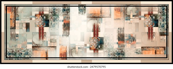 Rectangle silk scarf design with seamless textile pattern