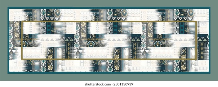 Rectangle silk scarf design with seamless textile pattern
