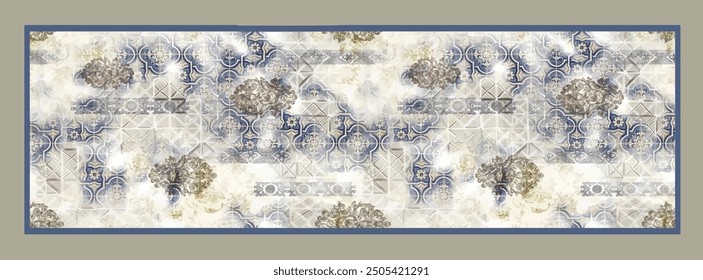 Rectangle silk scarf design with seamless textile pattern
