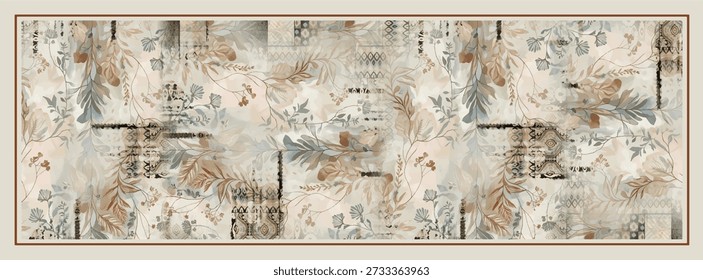 Rectangle silk scarf design with seamless textile pattern