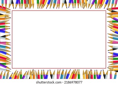 Rectangle space for text surrounded by colored pencils.