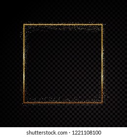 Rectangle sparkle golden frame. Isolated on black transparent background. Vector illustration