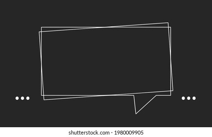 Rectangle speech bubble with ellipsis marks, Graphics vector minimalist design template made of white line on black background