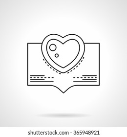 Rectangle speech bubble with heart symbol. Love greetings, Valentines Day wishes. Flat thin line style vector icon. Single design element for web, business, mobile app.