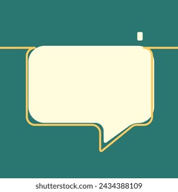 Rectangle speech bubble made of one line and large minimal color palette yellow and opal green, vector minimalist banner design with copy space for text