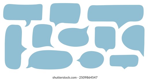 Rectangle Speech bubble set. Abstract Message Box Collection. Doodle dialogue icon. Blue Textbox silhouette Frame isolated on white background. Funny Thinking idea Balloon. Vector illustration