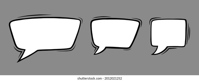 Rectangle speech bubbles in comic style. Square speech bubbles isolated in grey background. Handdrawn vector illustration