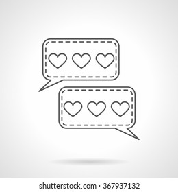 Rectangle speech bubbles with hearts signs. Love chat, digital love. Valentines Day series. Vector icon flat thin line style. Element for web design, business, mobile app.