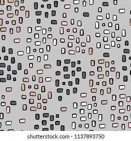 Rectangle Square Doodle Vector Pattern Seamless Background, Grey Pink Yellow Hand Drawn Scribble Illustration for Trendy Home Decor, Summer Fashion Prints, Gift Wrap, Kids Clothing & Modern Stationery