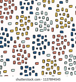 Rectangle Square Doodle Vector Pattern Seamless Primary Colors Background, Hand Drawn Scribble Illustration for Trendy Home Decor, Summer Fashion Prints, Gift Wrap, Kids Clothing & Modern Stationery