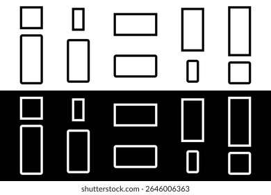 Símbolos de ícone de retângulo e quadro quadrado na ilustração de vetor em preto e branco.
