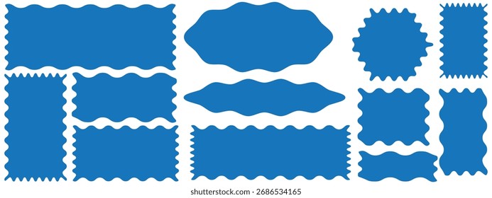 Rectangle, square frames with wiggly borders. Rectangle shape frame with zigzag edge. Torn paper, jagged rectangular shape box element set with zigzag edges. Zigzag wavy shapes. Vector illustration