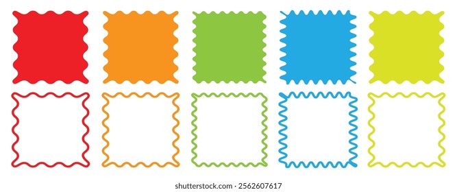 Rectangle and square hape frame with zigzag edge. Set of Zigzag and colorful Shapes. Vector Rectangle, Circle, Square and Oval Elements with Curve Edge. Zig Zag Shapes for Stickers, label, tag, banner